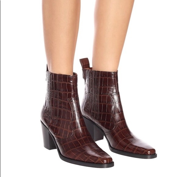 Ganni Croc-effect leather ankle boots - Picture 5 of 5